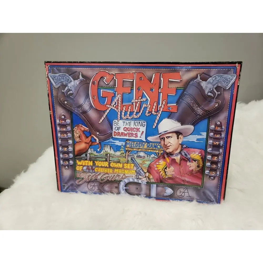 Vintage Gene Autry Tin Sign Poster‎ Ad, Melody Ranch, Six Guns, Holster, Gun Set